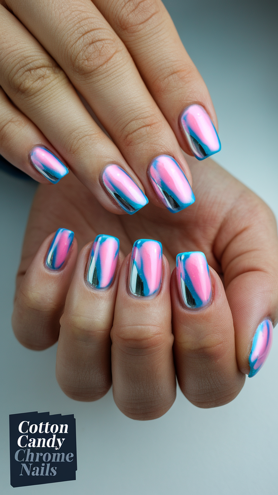 Cotton Candy Chrome Nails: The Prettiest Pink, Blue, and White Designs for Almond and Square Nails 2025