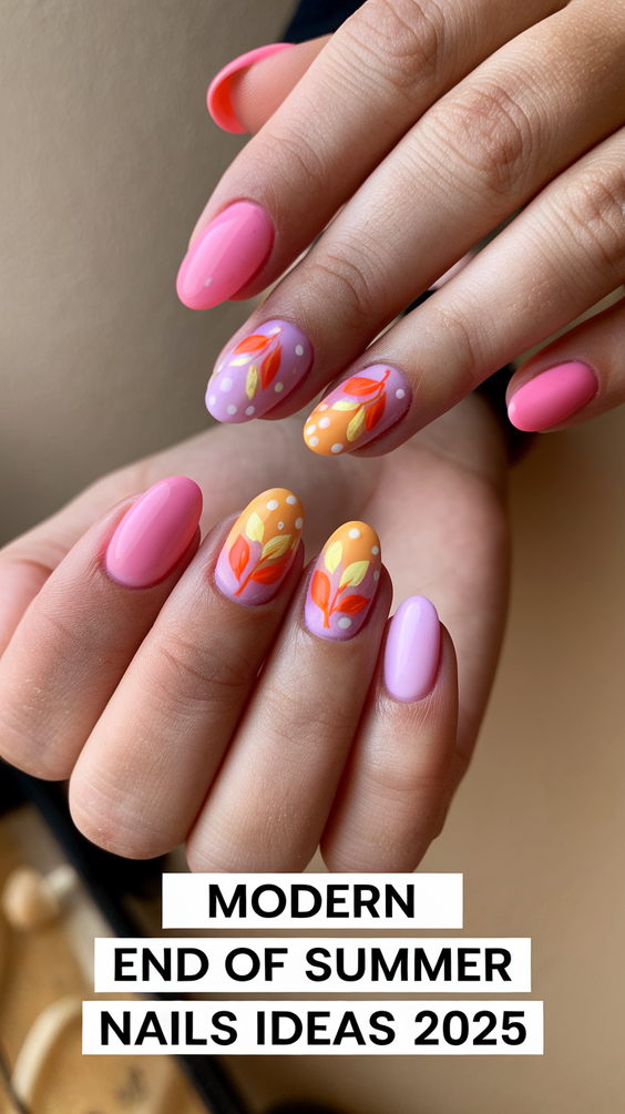 Bold End of Summer Nails Ideas 2025 with Almond French, Acrylic Pink, and Vibrant Gel Colors