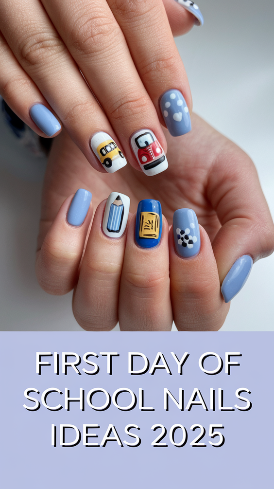 Chic Blue Swirl Nails for Your First Day of School Style 2025