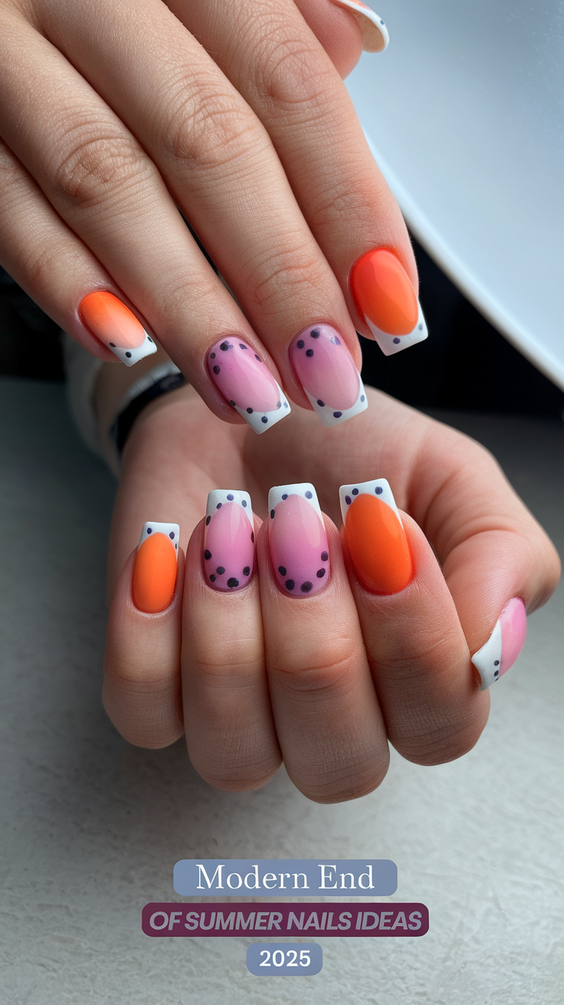 Bold End of Summer Nails Ideas 2025 with Almond French, Acrylic Pink, and Vibrant Gel Colors