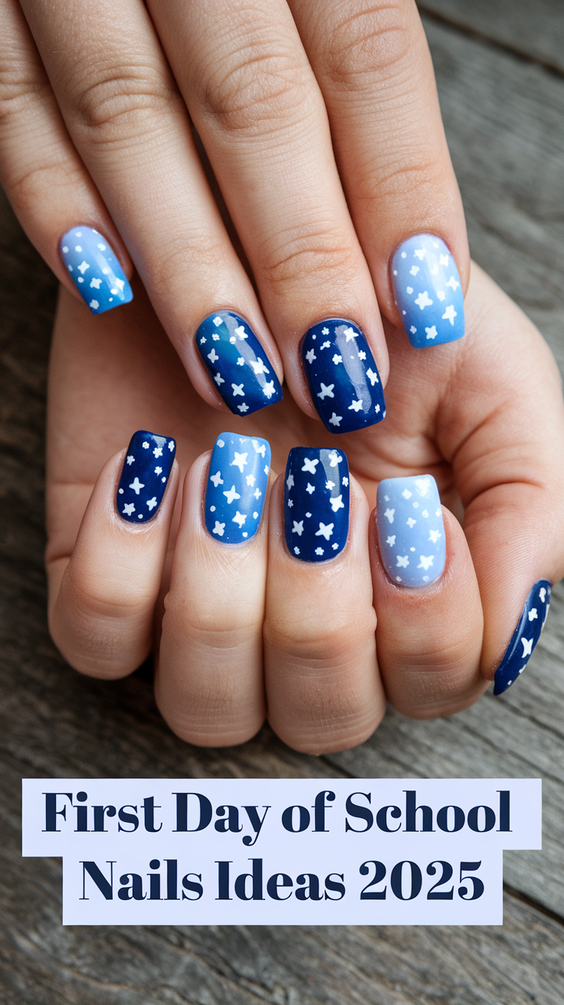 Chic Blue Swirl Nails for Your First Day of School Style 2025