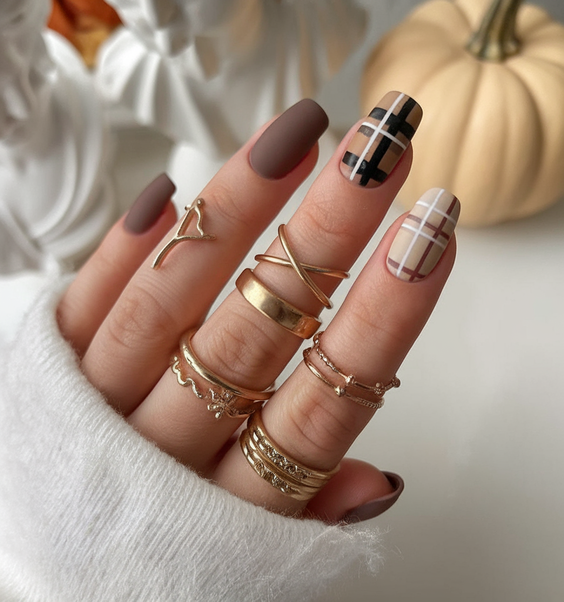 Cute and Fun Fall 2025 Nail Designs with Pumpkins, Plaid, and Leaves to Inspire Your Seasonal Look