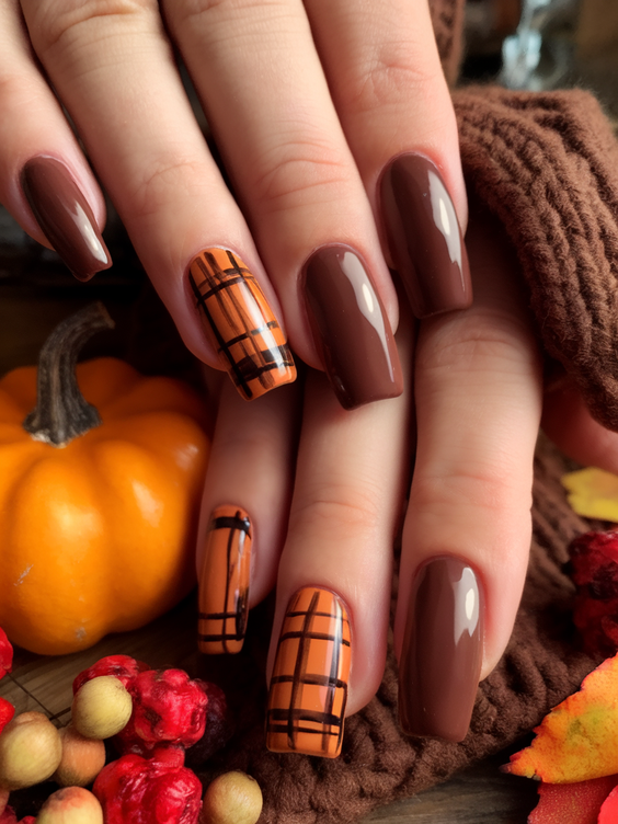 Cute and Fun Fall 2025 Nail Designs with Pumpkins, Plaid, and Leaves to Inspire Your Seasonal Look