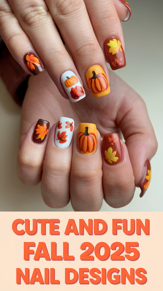Cute and Fun Fall 2025 Nail Designs with Pumpkins, Plaid, and Leaves to Inspire Your Seasonal Look