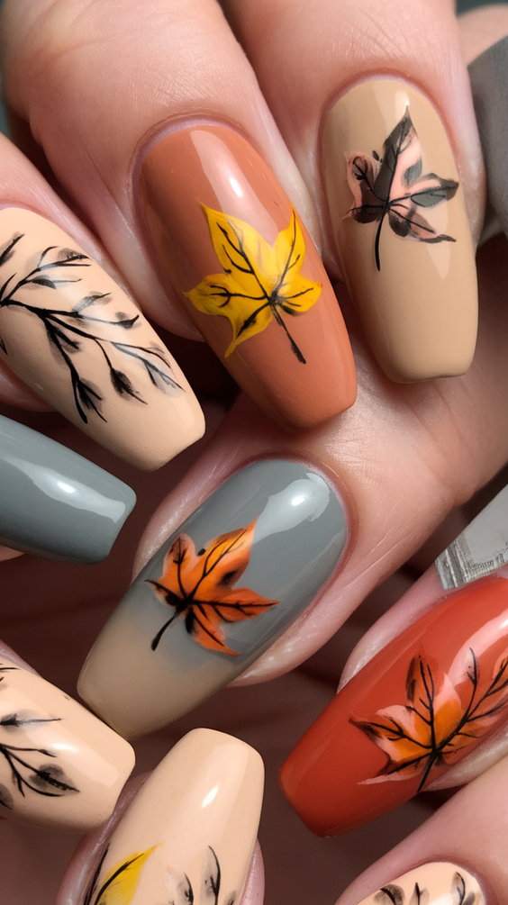 Elegant Designs for Fall Ballerina Nails 2025 That Embrace Gold, Matte, and Autumn Leaf Art