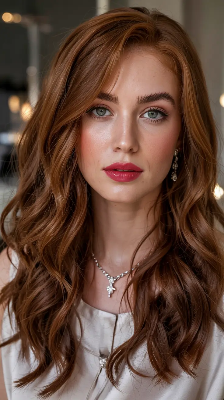 Auburn Winter Hair Colors 2025–2026 Trends Golden Auburn Shine With Loose Curls