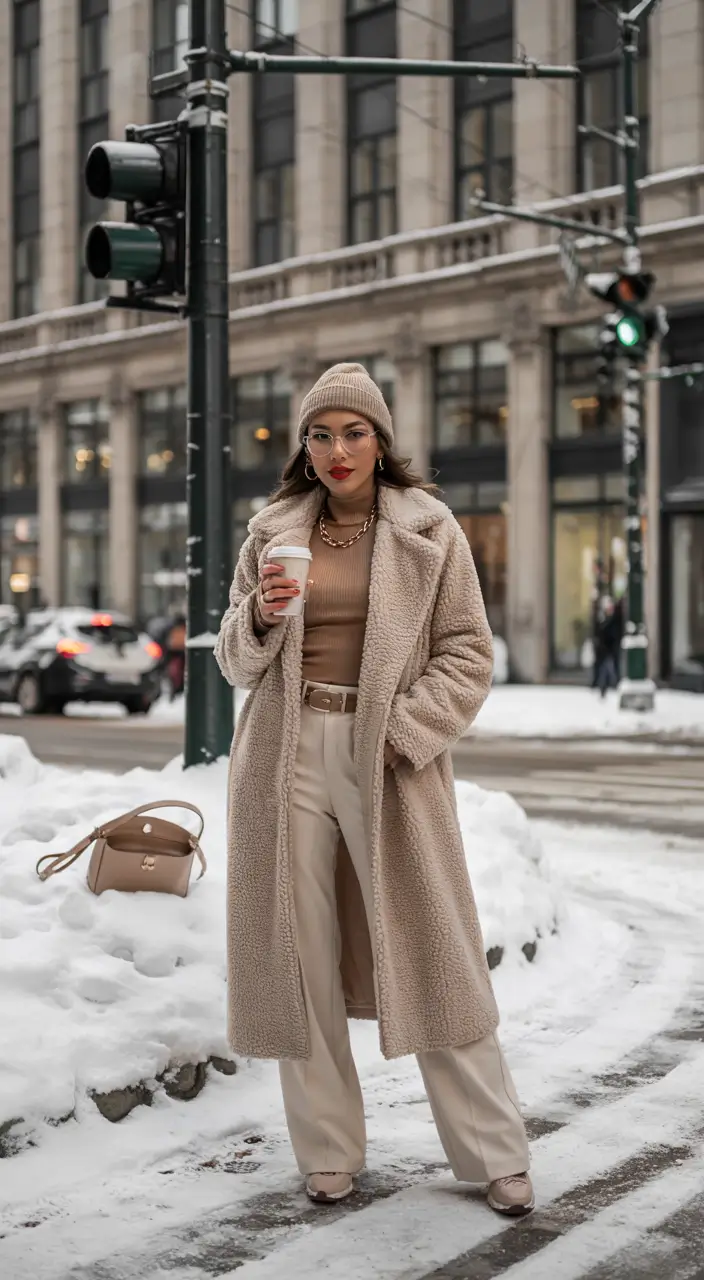 classy winter outfits cold Teddy Coat Comfort Meets City Style