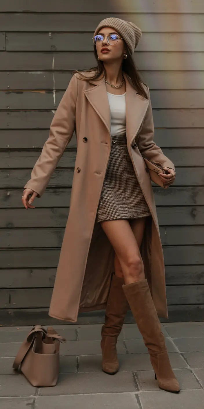 classy winter outfits Playful Neutrals with a Skirt Twist