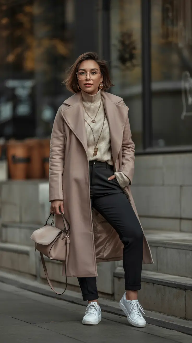 classy winter outfits Effortless Casual Chic with Sneakers