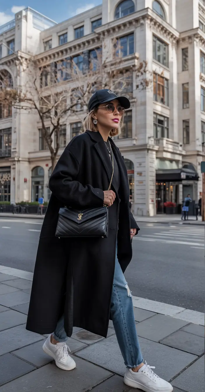 Comfy Winter Outfits 2025 City Sleek in Black and Denim