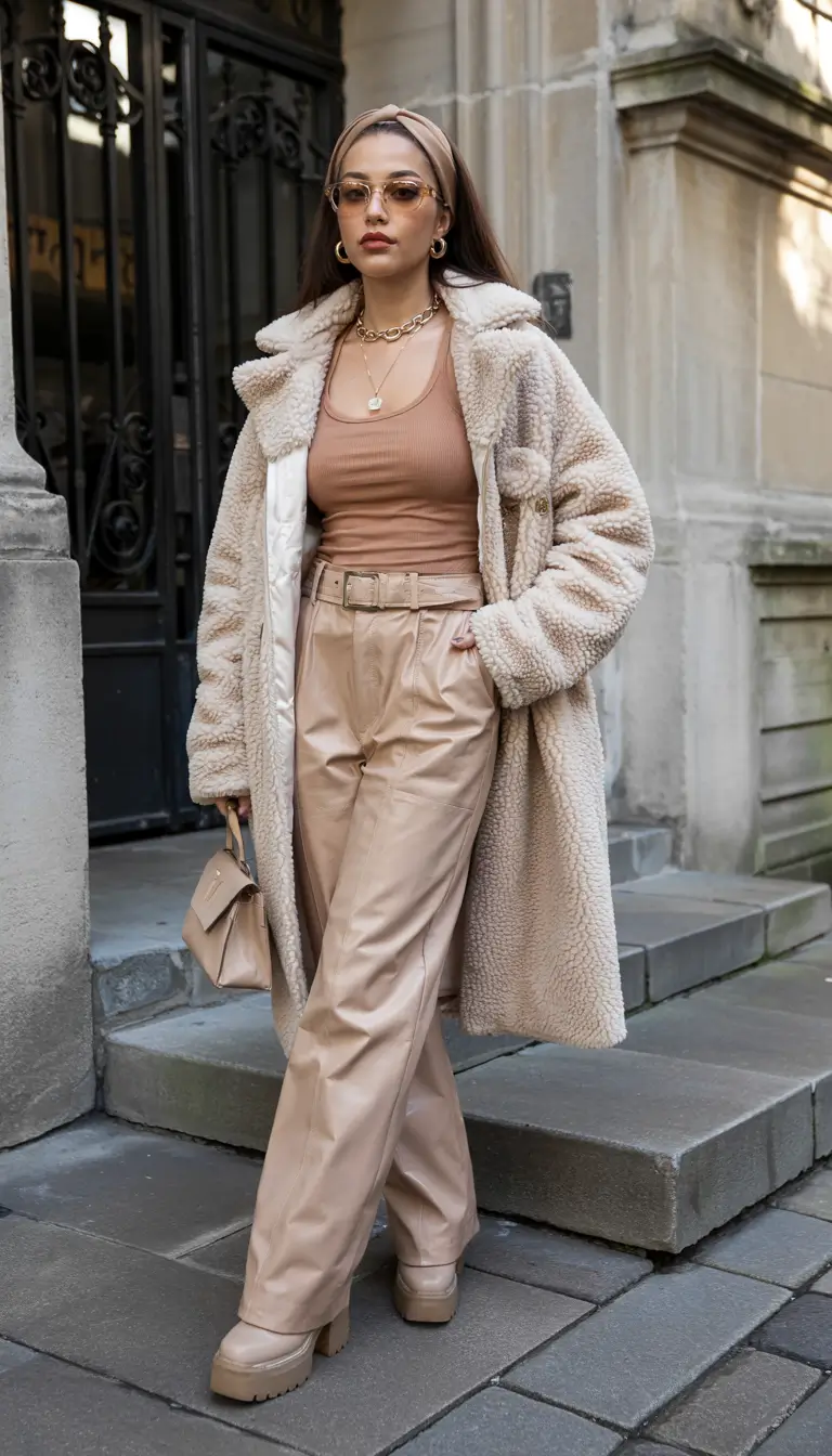 Comfy Winter Outfits 2025 Teddy Coat in Soft Neutrals
