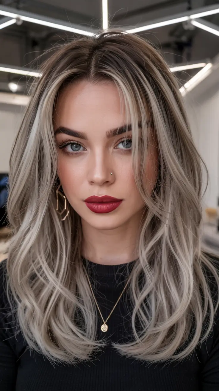 cute winter haircuts Silver-Toned Balayage with Sharp Contrast