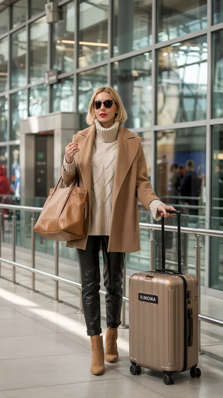 cute winter outfits Airport-Ready Chic in Neutrals