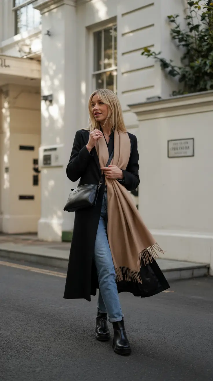 cute winter outfits Scarf-Accented Elegance