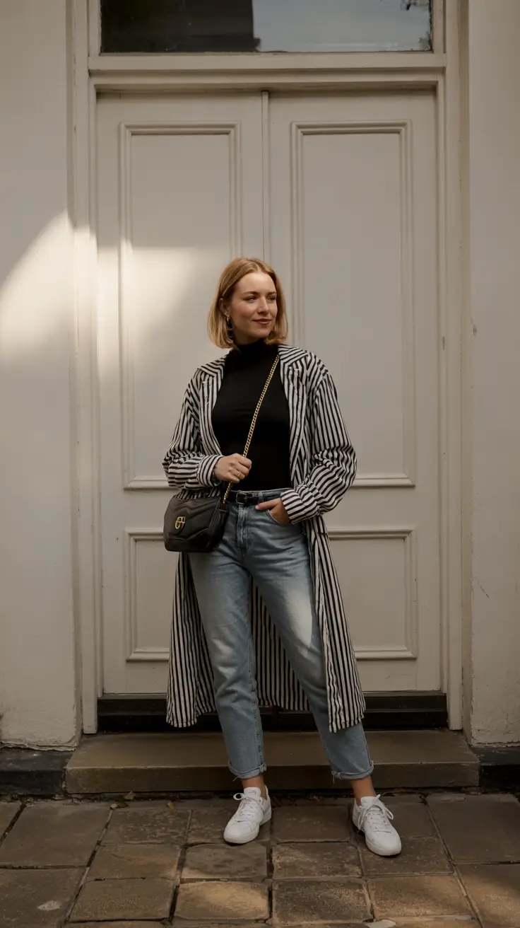 cute winter outfits Stripes and Sneakers Play