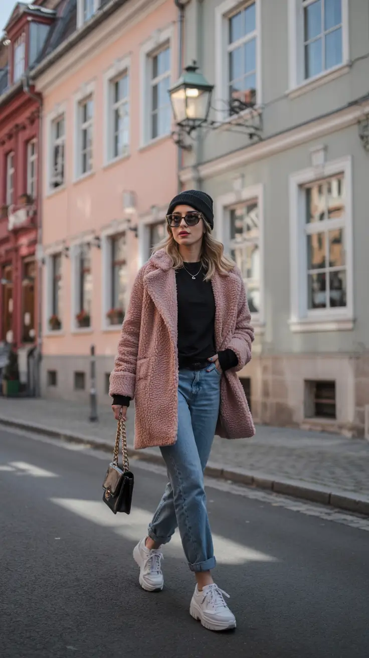 cute winter outfits Soft Pink Teddy Coat for Cozy Aesthetic