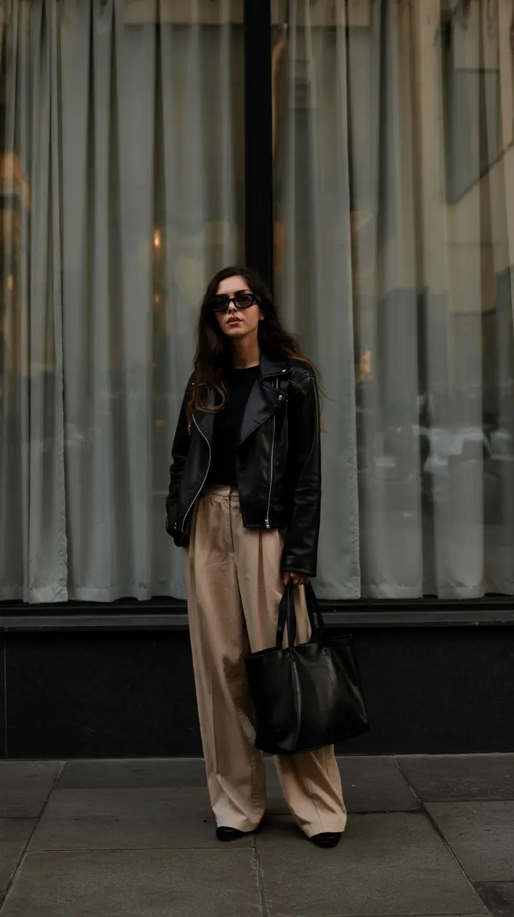 cute winter outfits Leather Jacket Power Look