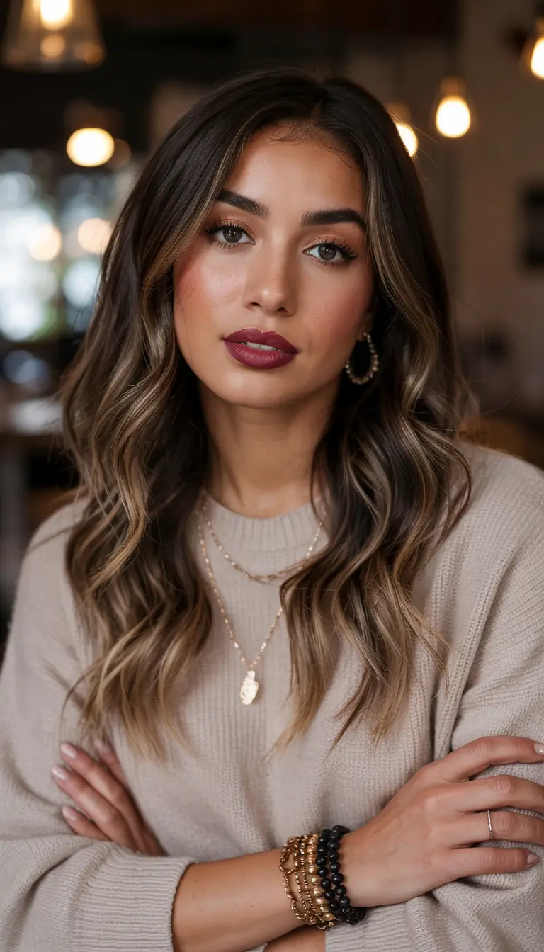 Hair Colors Winter 2025-2026 Dark Skin Ashy Caramel Blend