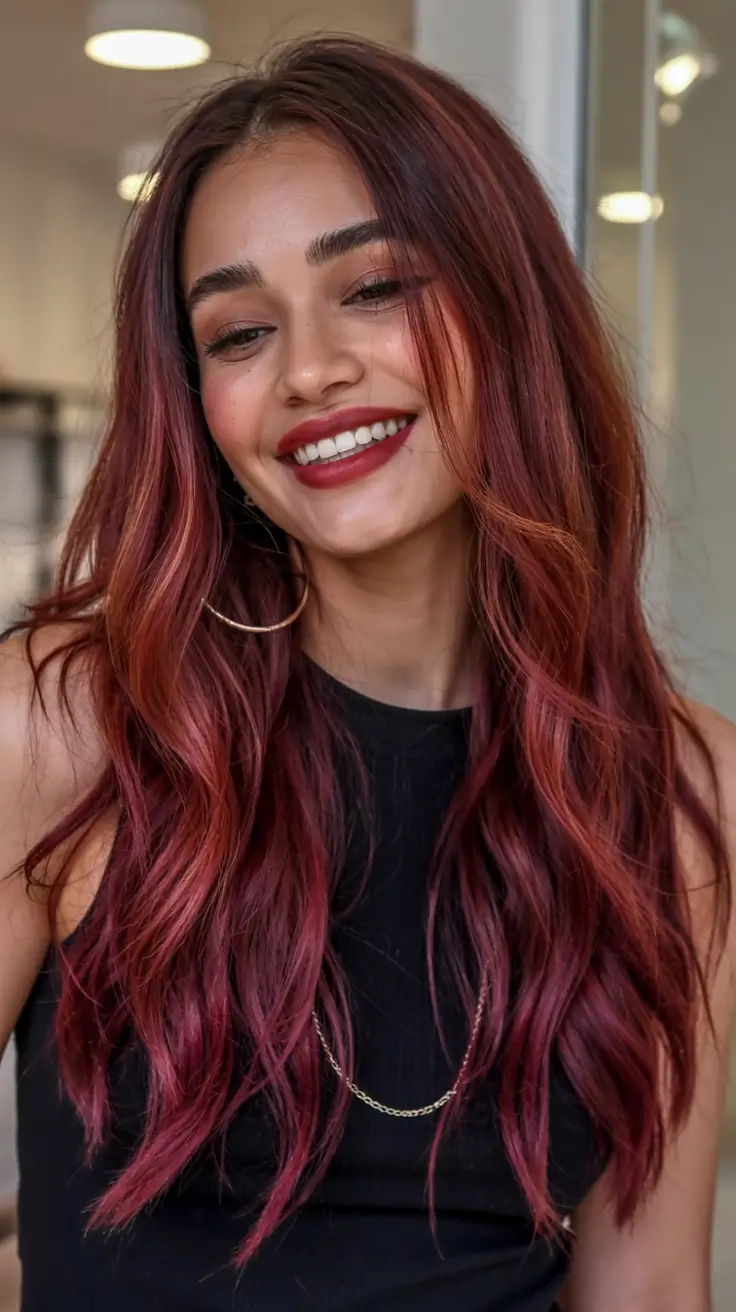 Hair Colors Winter 2025-2026 Dark Skin Cherry Merlot Length