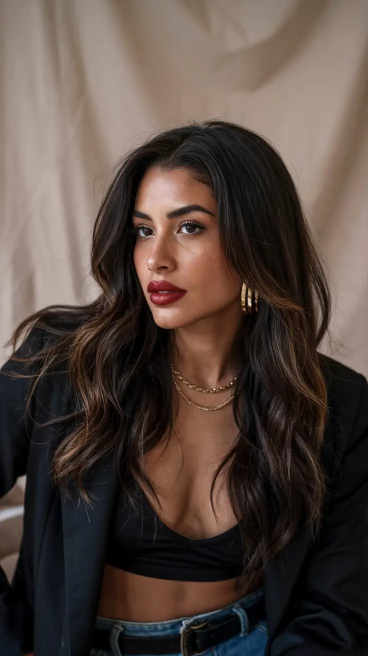 Hair Colors Winter 2025-2026 Dark Skin Mocha Sleek Glam