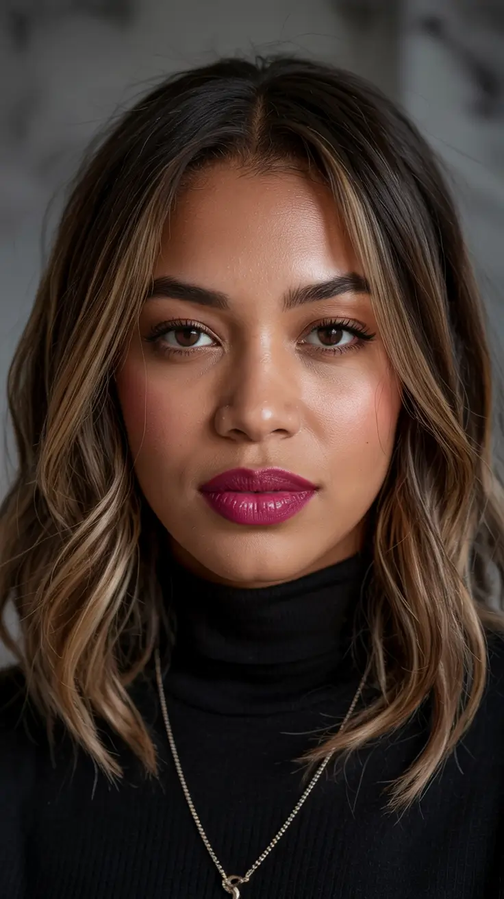 Hair Colors Winter 2025-2026 Dark Skin Dimensional Caramel Balayage Bob