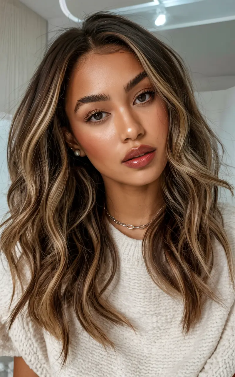 Hair Colors Winter 2025-2026 Dark Skin Frosted Espresso Highlights