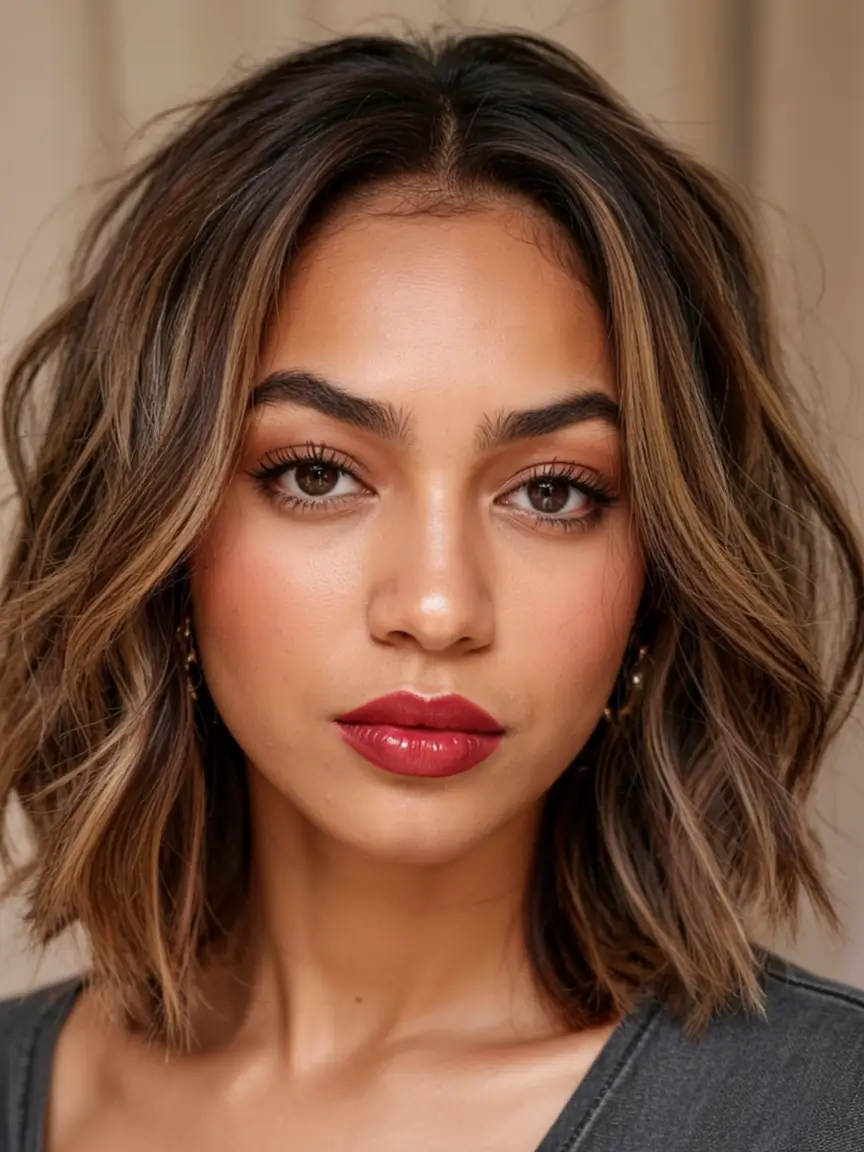 Hair Colors Winter 2025-2026 Dark Skin Smoky Chestnut Bob