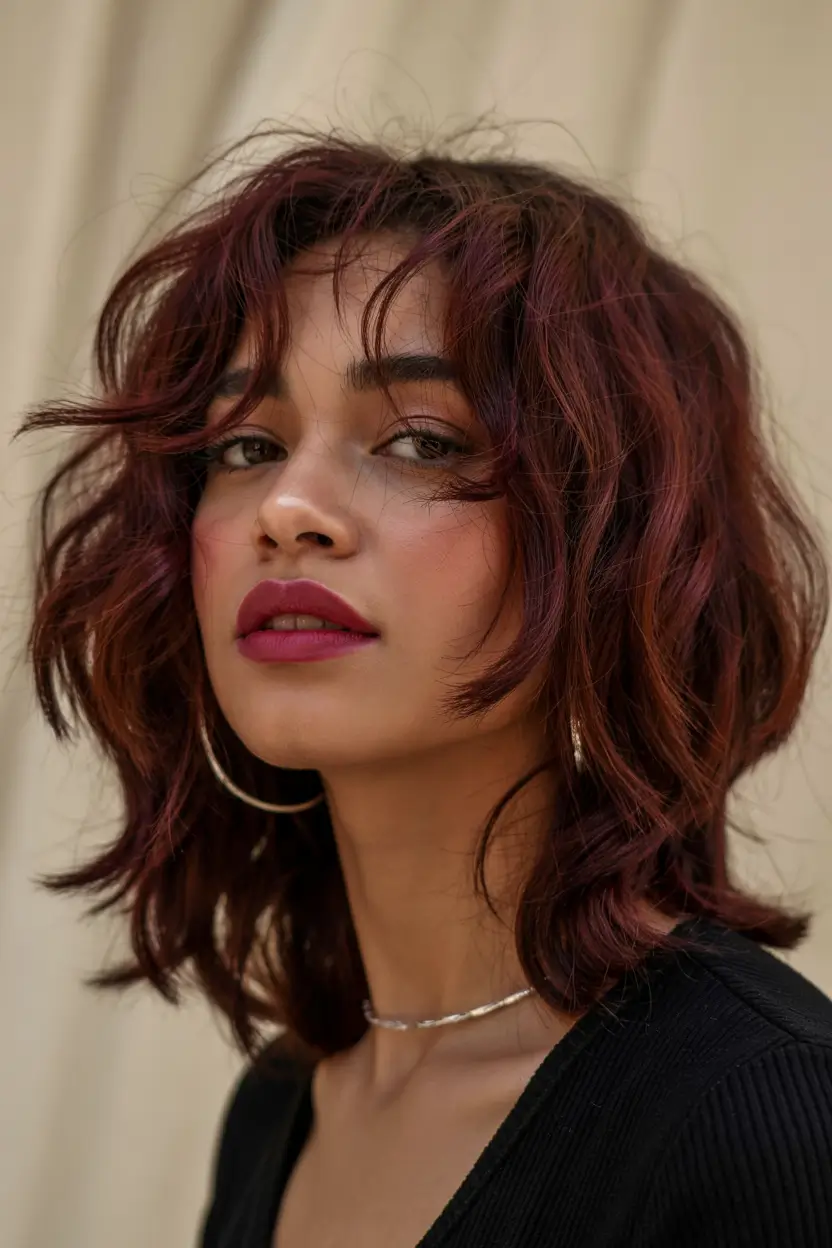Hair Colors Winter 2025-2026 Dark Skin Textured Crimson Layers