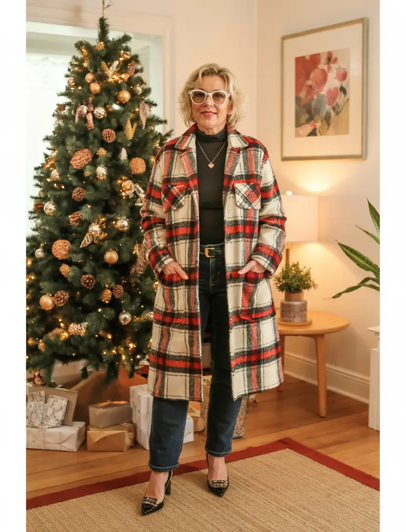 winter outfits over 50 older women Festive Plaid Charm