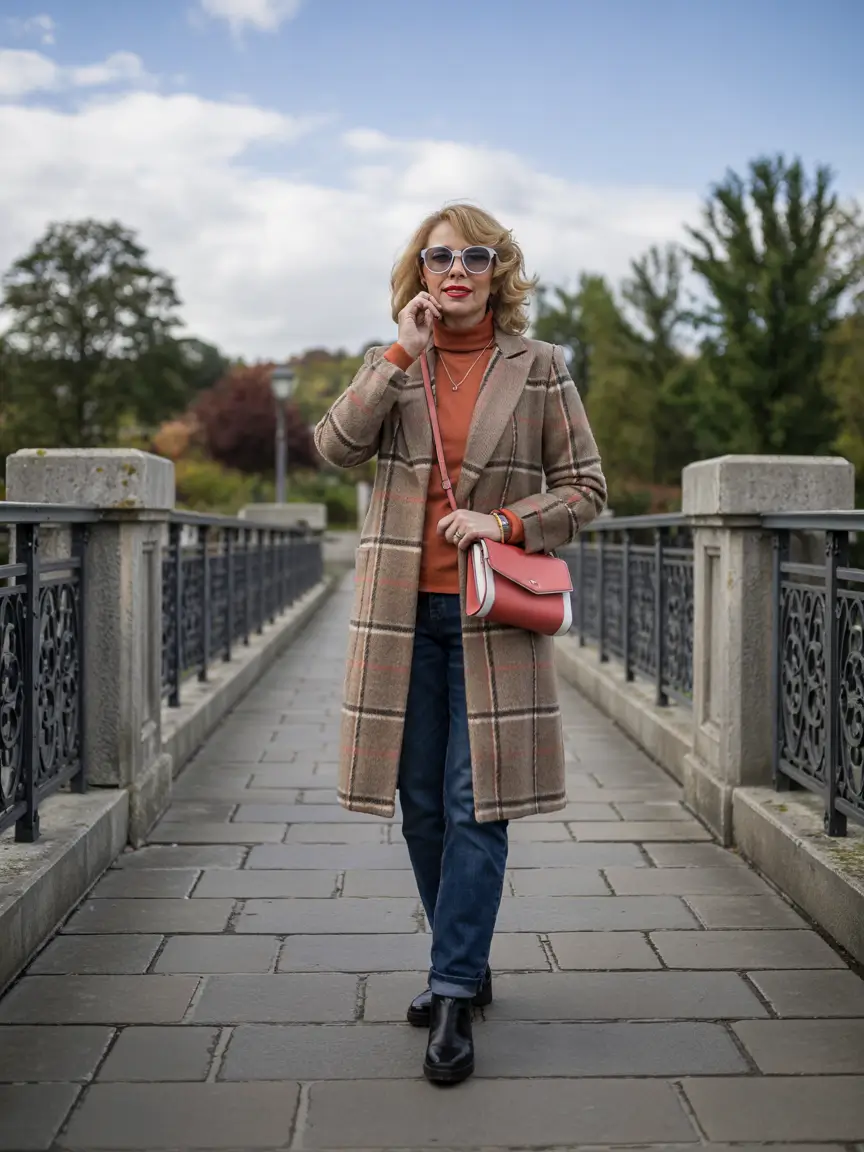 winter outfits over 50 older women Warm Tones and Checks