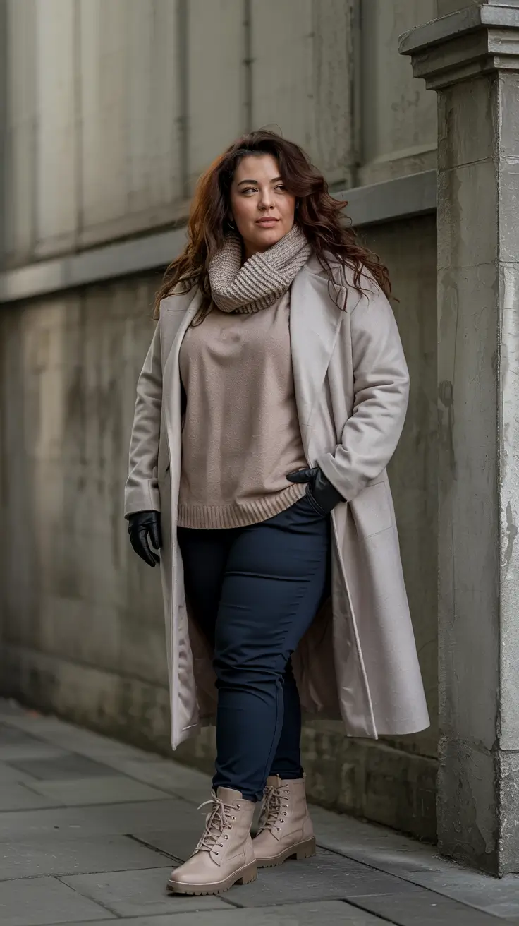 plus size winter outfits Layered Neutrals with Structured Calm
