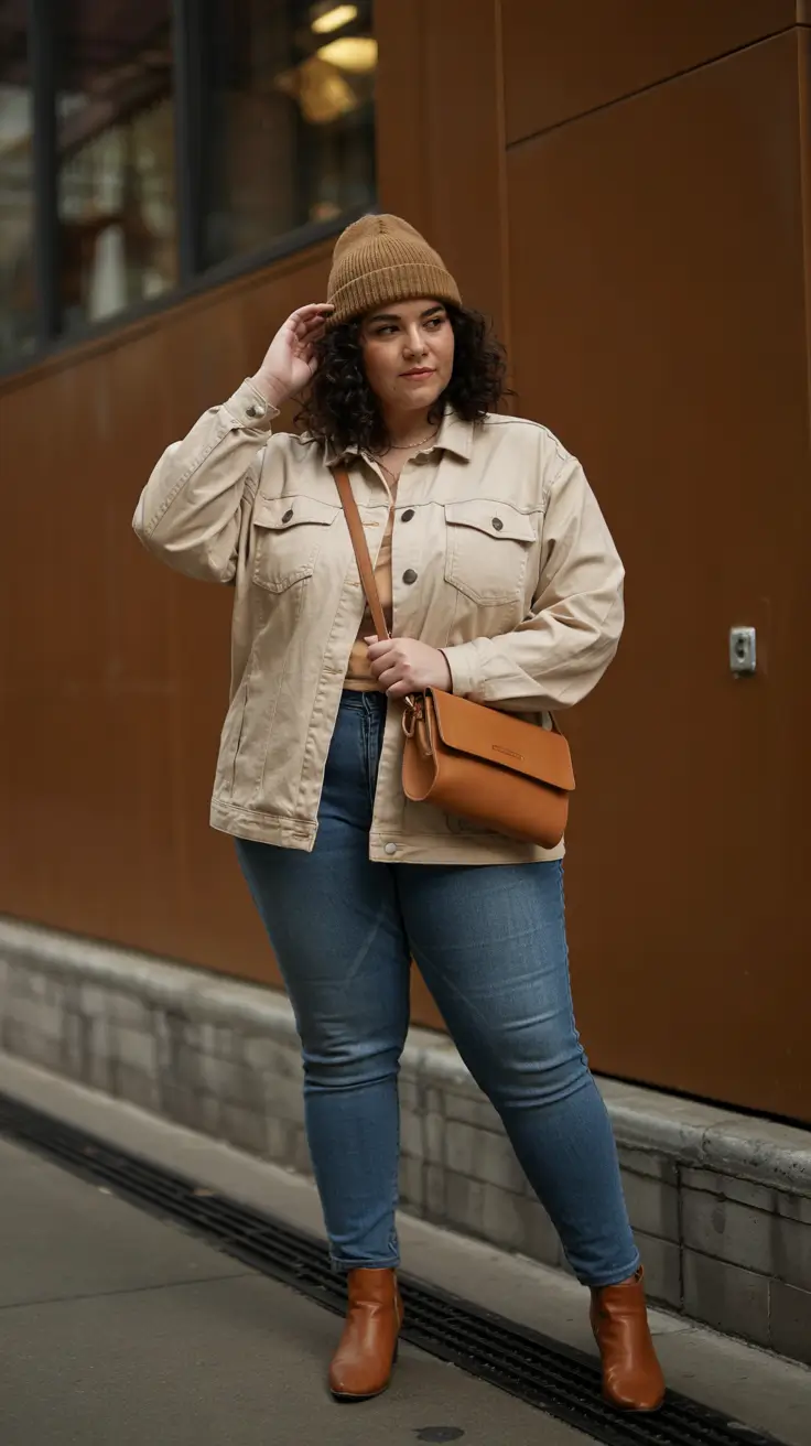 plus size winter outfits Denim, Camel, and Everyday Ease