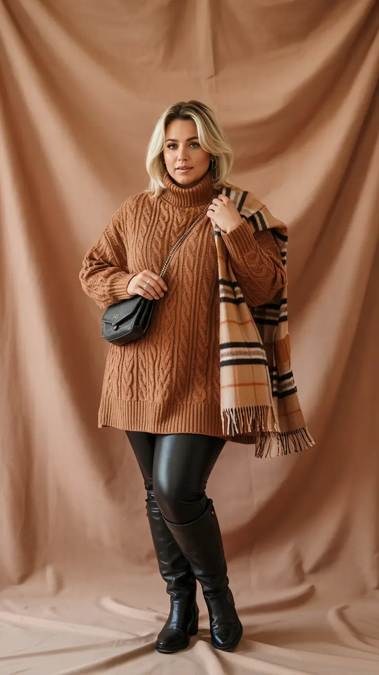 plus size winter outfits Cable Knit Elegance with a Touch of Heritage