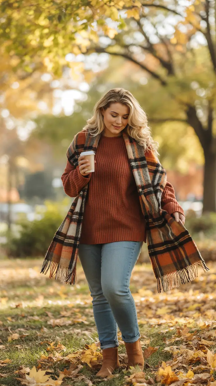 plus size winter outfits Autumn Plaids Meet Cozy Layers