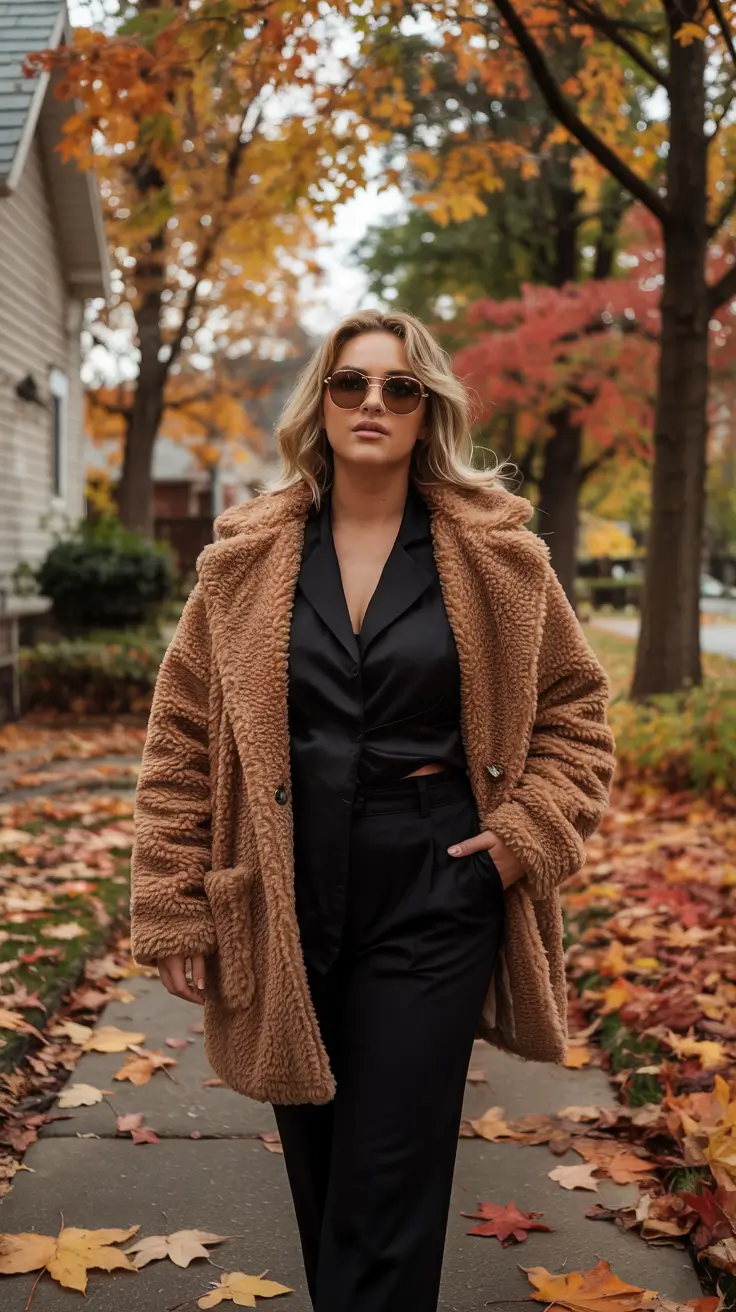 plus size winter outfits Monochrome Nightfall with Teddy Luxe