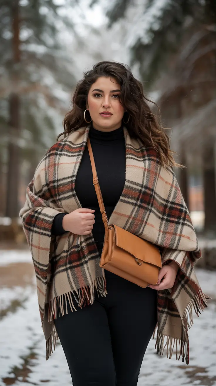 plus size winter outfits Plaid Wrap and Forest Calm