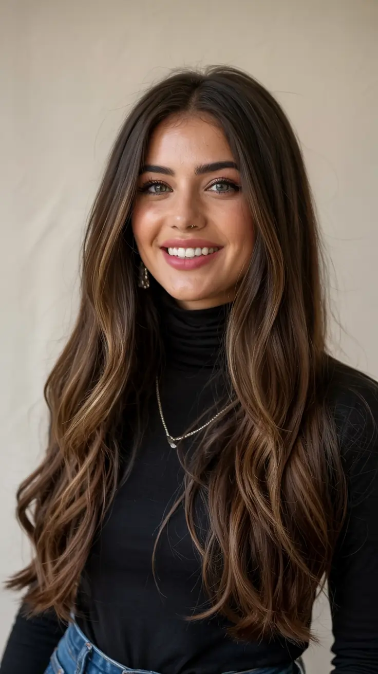 Soft winter hair colors 2025–2026 Natural Brunette with Subtle Glow