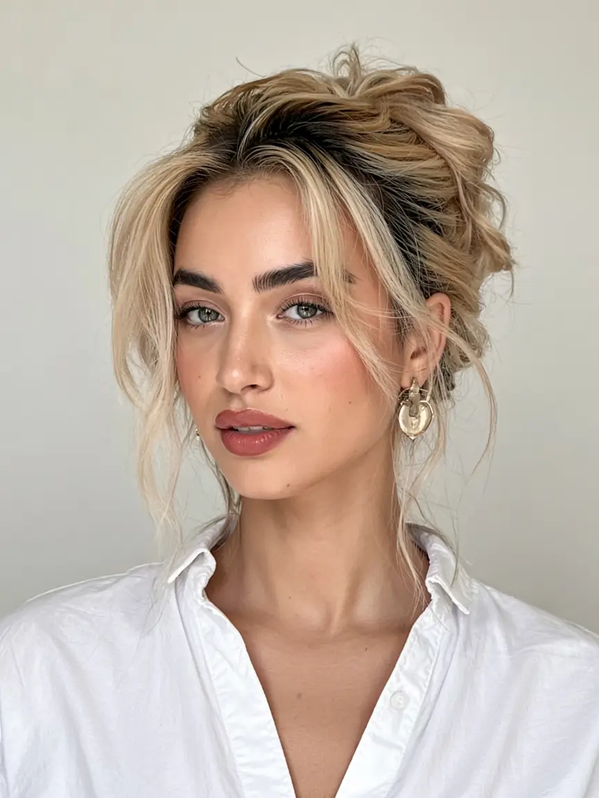 Soft winter hair colors 2025–2026 Textured Updo with Soft Face-Framing