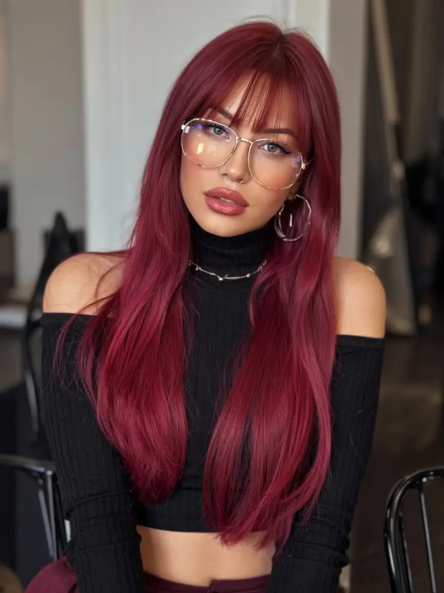 Trending Hair Colors Winter 2025–2026 Deep Burgundy Glow