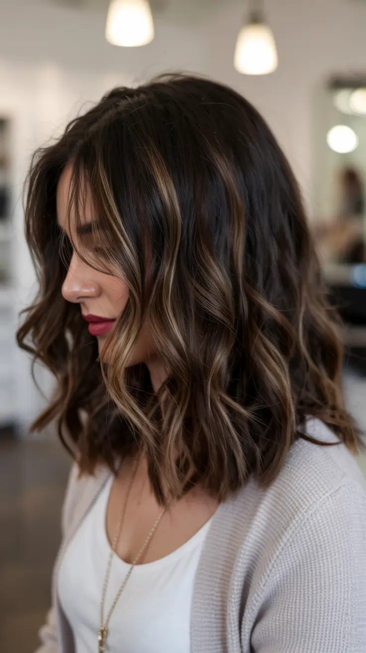 Winter 2025–2026 Hair Colors Highlights Textured Lob with Chunky Highlights