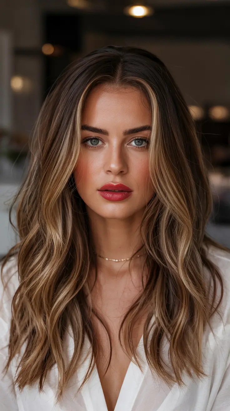 Winter 2025–2026 Hair Colors Highlights Soft Caramel Blonde Waves