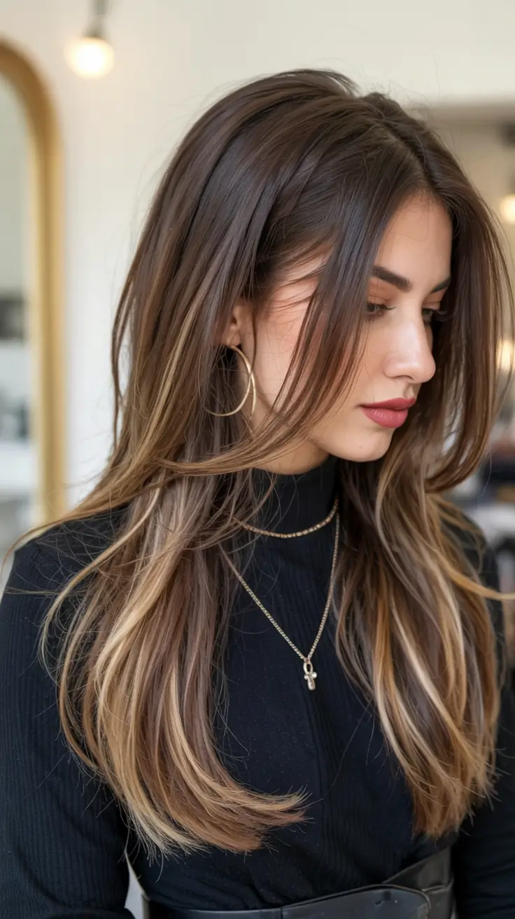 Winter 2025–2026 Hair Colors Highlights Face-Framing Highlights on Dark Brunette