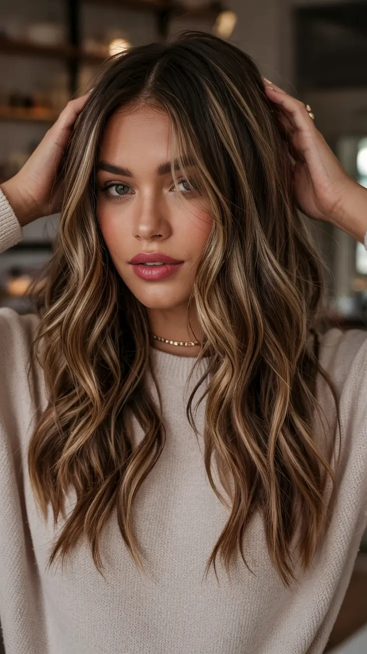 Winter Balayage Hair Colors 2025–2026 Trends Golden Brunette Balayage with Natural Waves