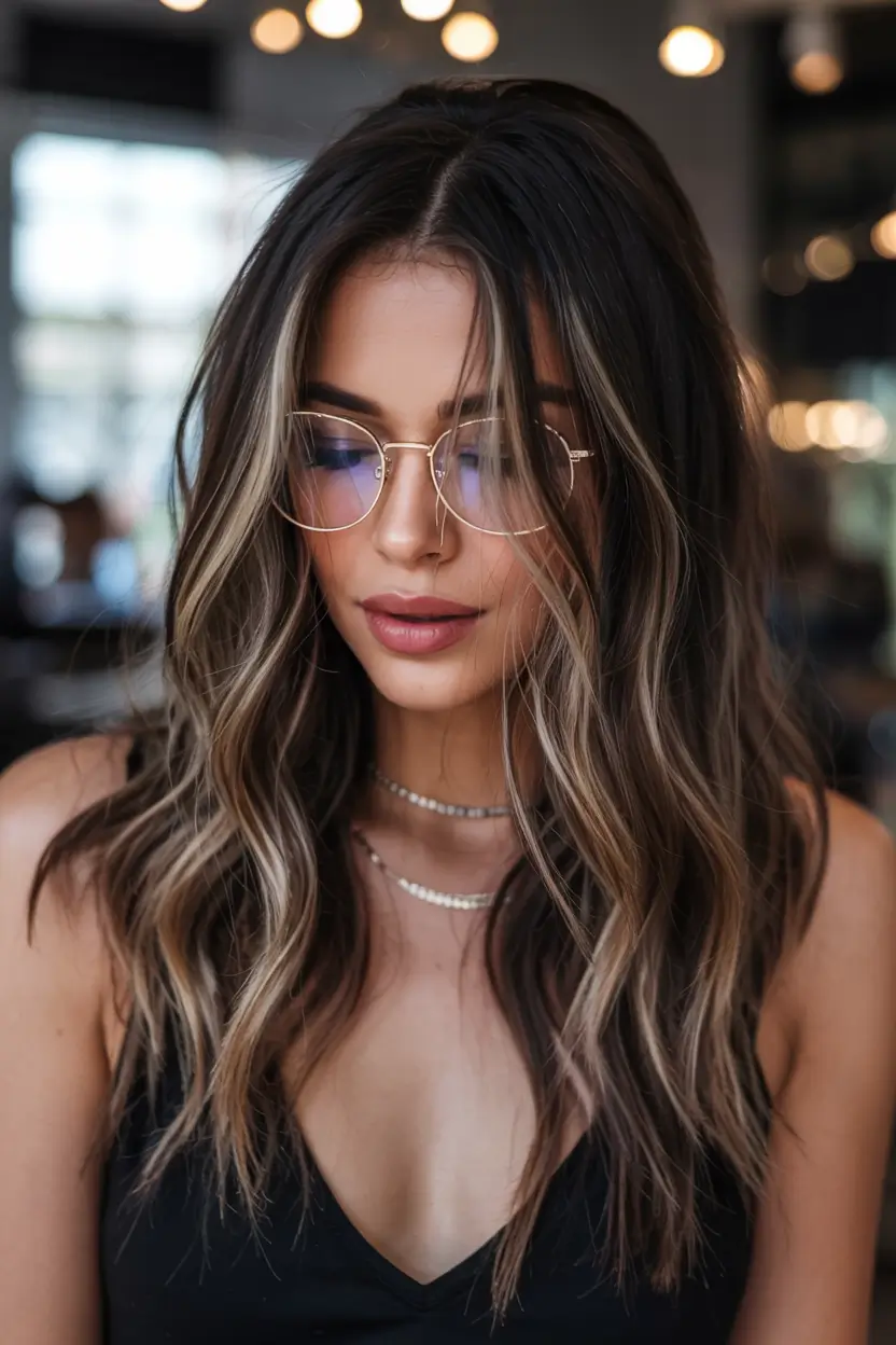 Winter Balayage Hair Colors 2025–2026 Trends Bright Dimensional Brunette with Blonde Accents