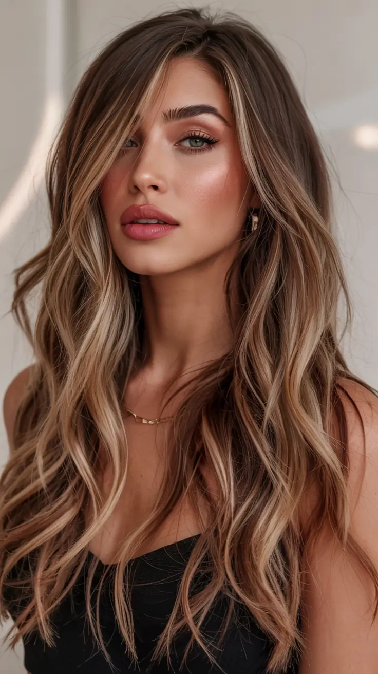 Winter Balayage Hair Colors 2025–2026 Trends Golden Balayage with Soft Curtain Layers