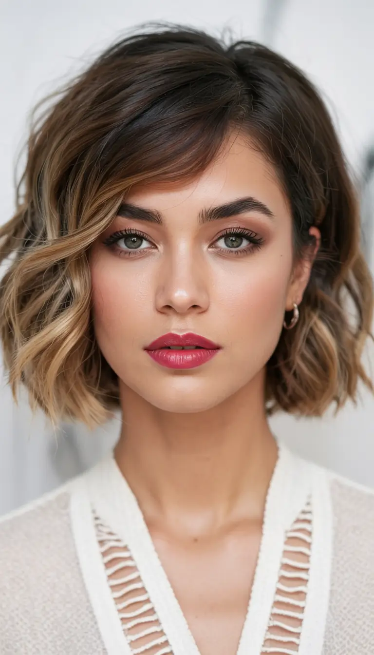 Winter Bob Haircuts Textured Bob With Warm Blonde Highlights
