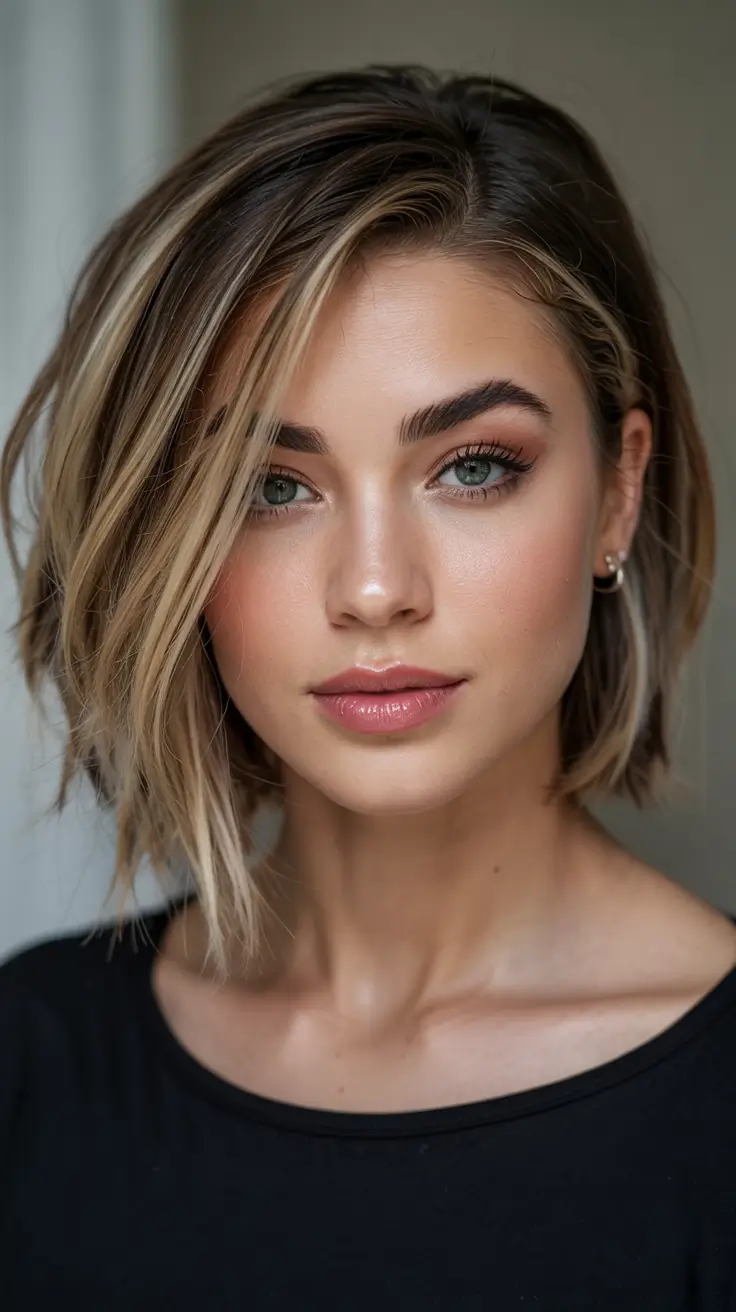 Winter Bob Haircuts Casual Textured Bob With Blonde Accents
