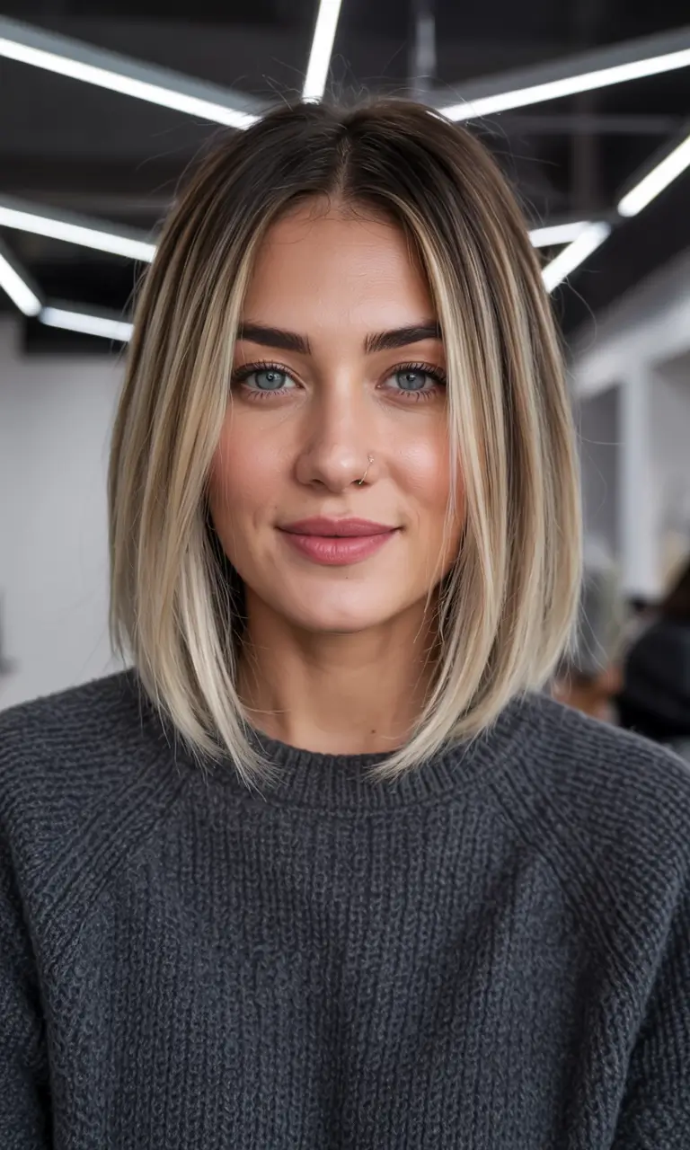 Winter Bob Haircuts Blonde Ombre Bob With Middle Part