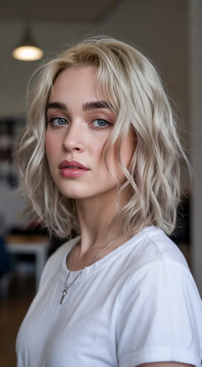 Winter Bob Haircuts Platinum Wavy Bob With Soft Layers