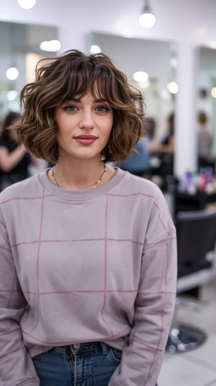 Winter Bob Haircuts Curly Bob With Full Fringe